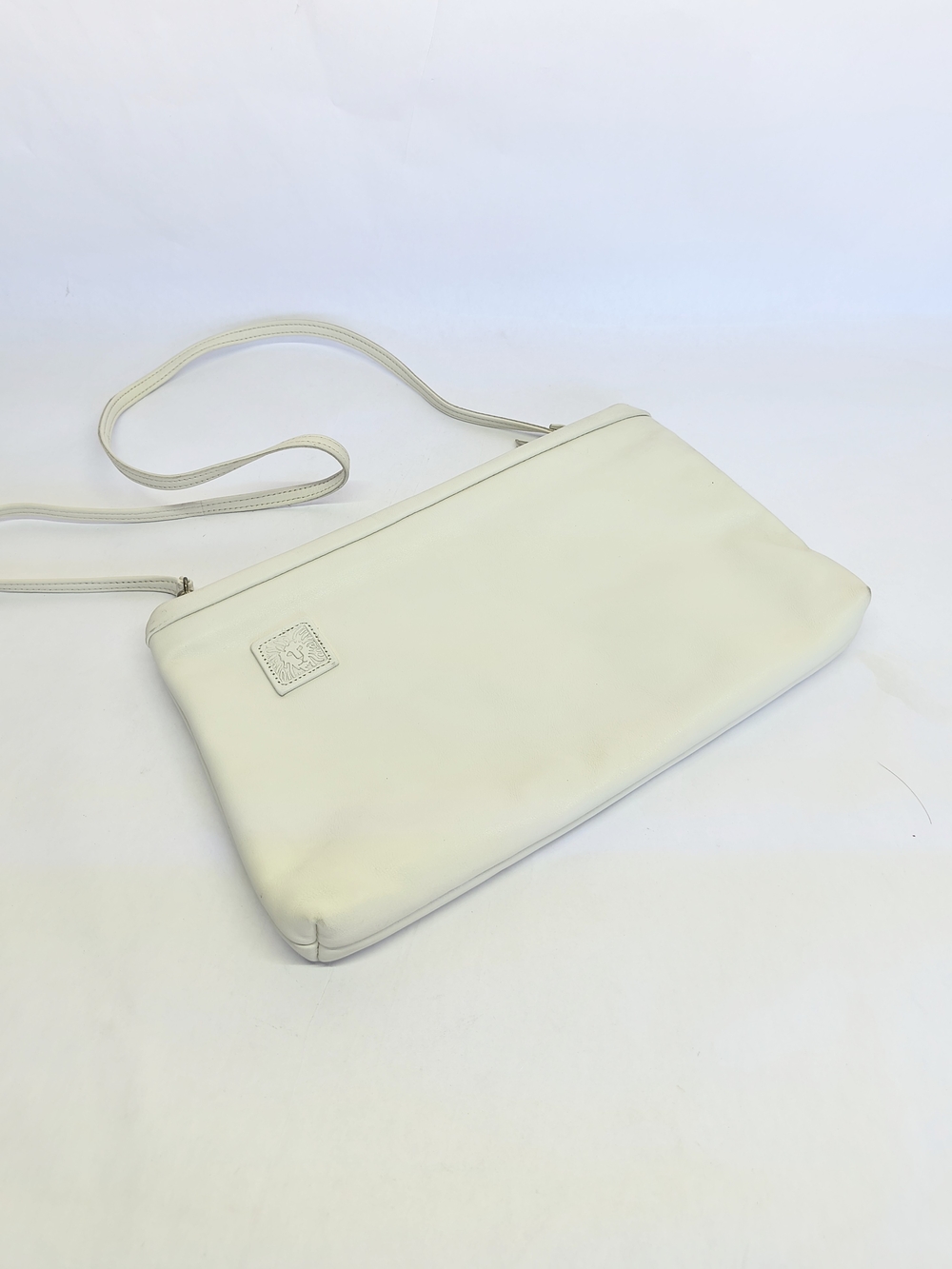 ANNE KLEIN By CALDERON Vintage Ivory White Clutch Bag with Strap 20" Drop